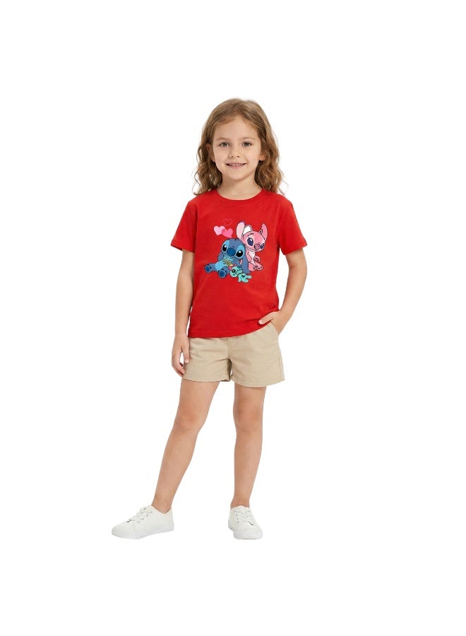 بيداني Girls Stitch Alien Cartoon  T-Shirt-Red - Image 1