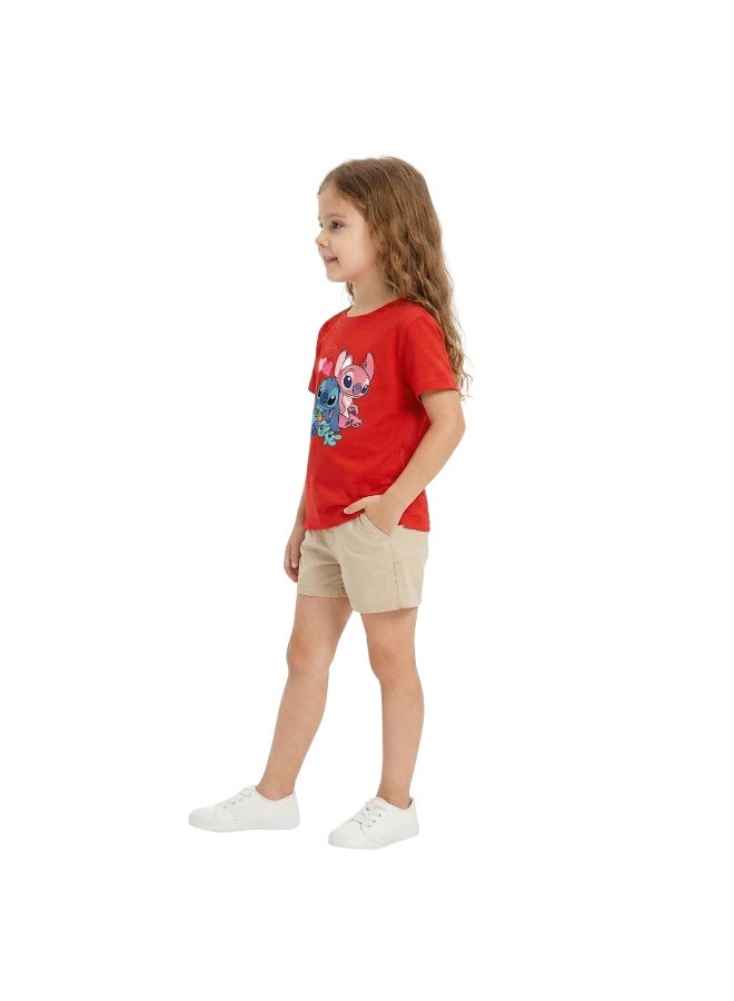 بيداني Girls Stitch Alien Cartoon  T-Shirt-Red - Image 3