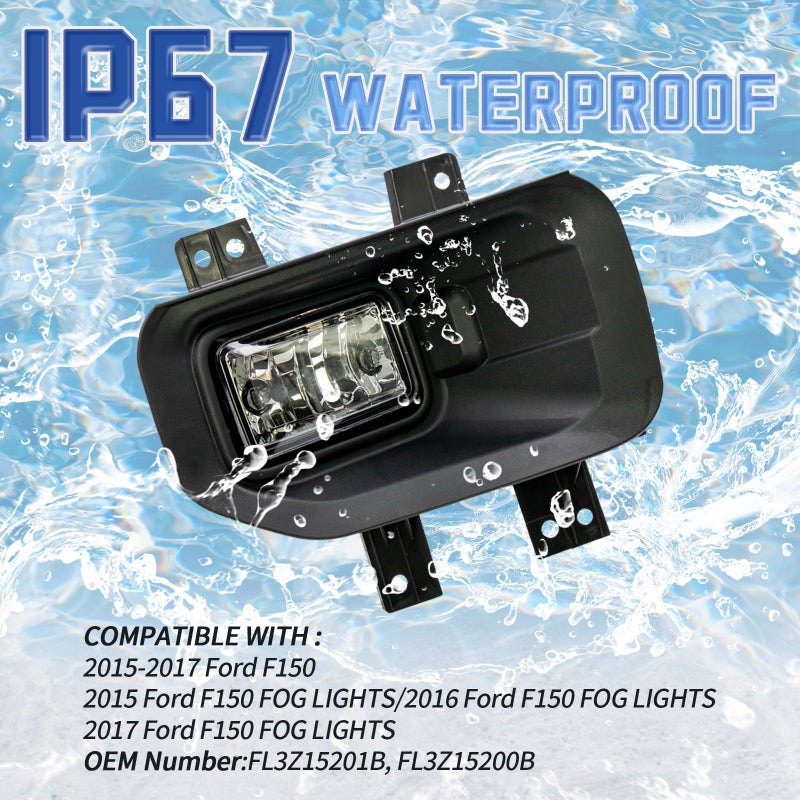 VPIMOZO Fog lights Compatible with 2015-2017 2015 2016 2017 Ford F150 Front Bumper Lamp Assembly with Bulbs Clear Lens Driver&Passenger Side OEM Number FL3Z15201B FL3Z15200B - Image 5