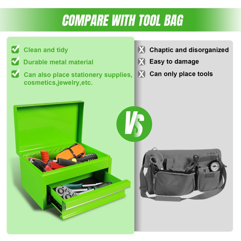 Torin APBT701GB 10" Mini Portable Steel Tool Box with drawer,Small Metal Tool Chest for Garage,Home or Workbench,Green - Image 4