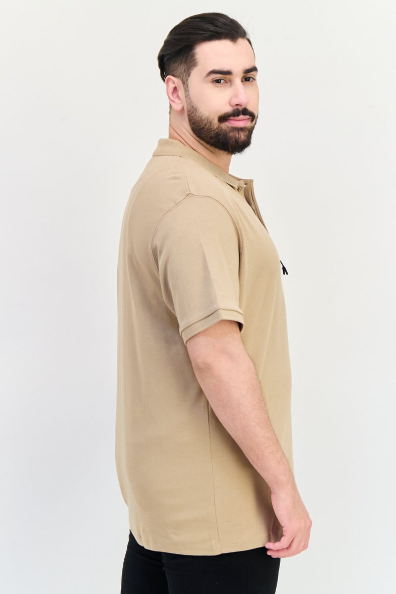 Celio Men Regular Fit Plain Short Sleeves Polo Shirt, Dark Beige - Image 2