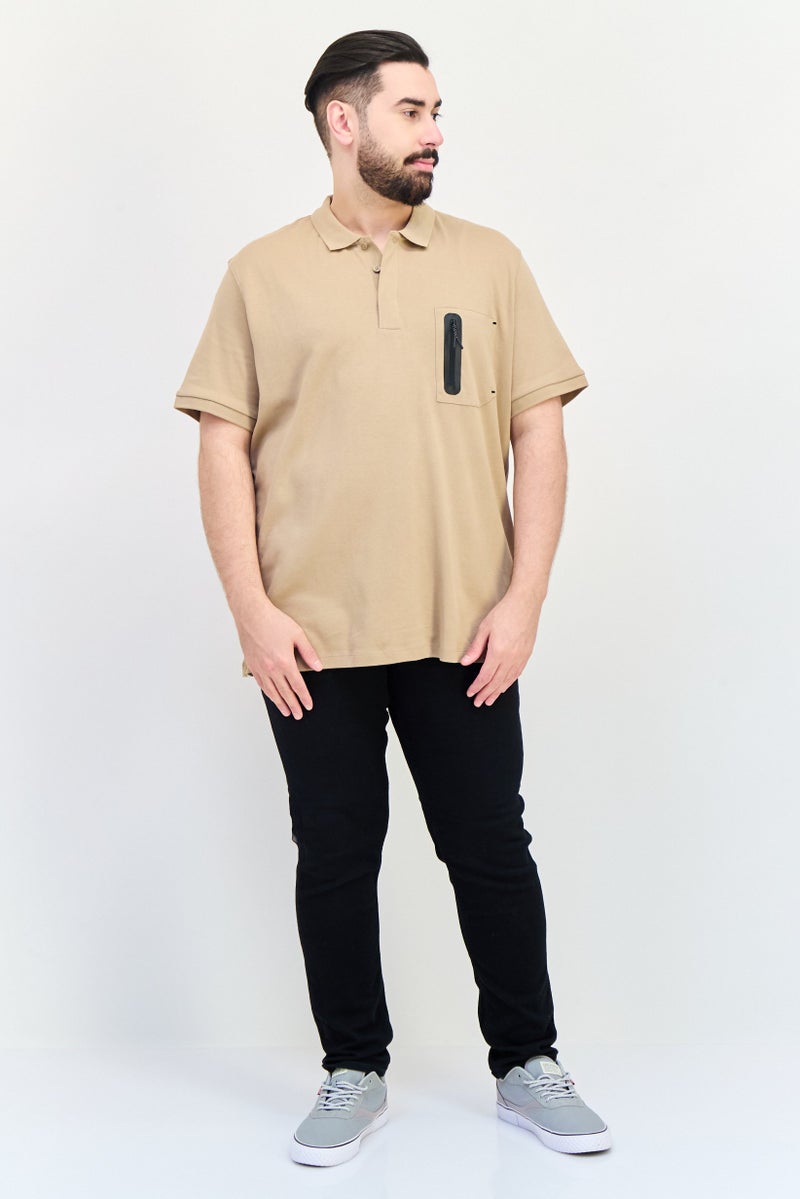 Celio Men Regular Fit Plain Short Sleeves Polo Shirt, Dark Beige - Image 4