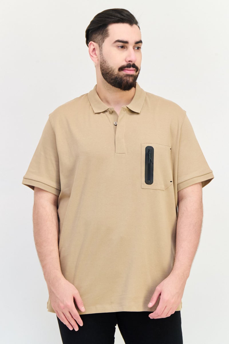 Celio Men Regular Fit Plain Short Sleeves Polo Shirt, Dark Beige - Image 1