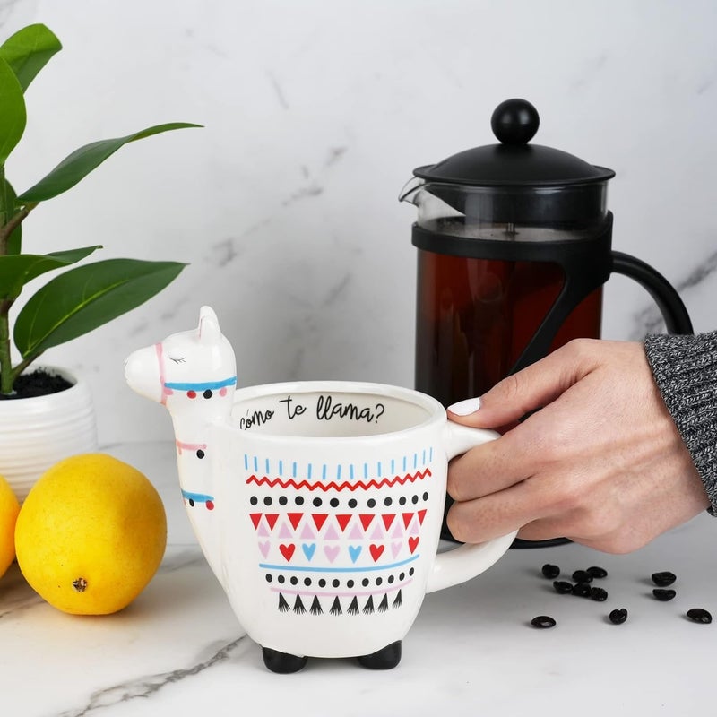 VOTUM Animal-Shaped Llama Coffee Mug, Ceramic, White, 18 fl. oz. Capacity - Handmade, Adorable Tea Cup with Llama Head, Hooves, Printed Como Te Llama Writing - Premium Coffee Gifts for Women, Men - Image 4