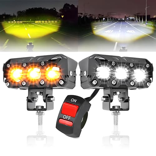OBEROI'S TRADERS 1 YEAR WARRANTY Super Bright 3 Led Fog Light Lamp | White & Yellow | High/Low Beam | 4 Modes of Flashing Spotlight With Switch Universal for Bikes, Cars, SUVs & Thar (Pack of 2) - Image 1