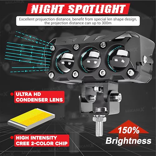 OBEROI'S TRADERS 1 YEAR WARRANTY Super Bright 3 Led Fog Light Lamp | White & Yellow | High/Low Beam | 4 Modes of Flashing Spotlight With Switch Universal for Bikes, Cars, SUVs & Thar (Pack of 2) - Image 5