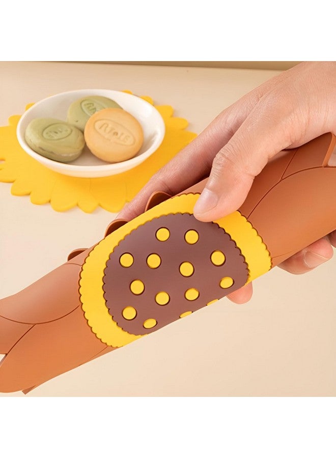 P Plus Fire Silicone Coasters Cute Drink Coasters Silicone Pad Table Mat for Desk Sunflower Shape Coasters Flowers Heat Insulation Mat (Big+Medium, Set of 6, Brown) - Image 5