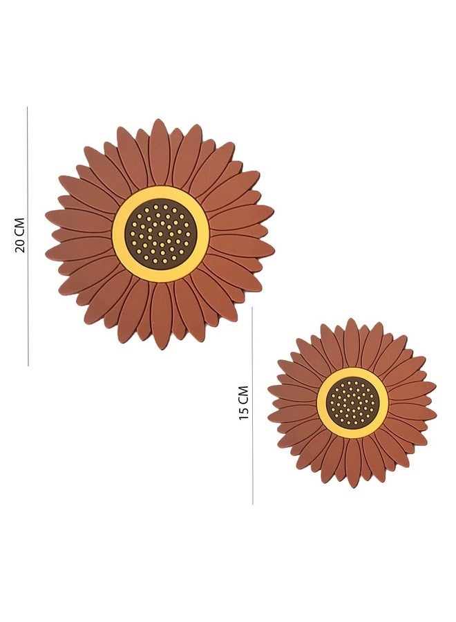 P Plus Fire Silicone Coasters Cute Drink Coasters Silicone Pad Table Mat for Desk Sunflower Shape Coasters Flowers Heat Insulation Mat (Big+Medium, Set of 6, Brown) - Image 2