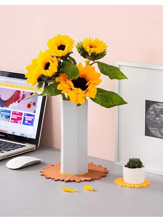 P Plus Fire Silicone Coasters Cute Drink Coasters Silicone Pad Table Mat for Desk Sunflower Shape Coasters Flowers Heat Insulation Mat (Big+Medium, Set of 6, Brown) - Image 3