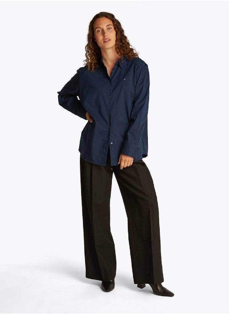 TOMMY HILFIGER Women's Regular Fit Poplin Shirt - Cotton Blend, Blue  - Image 3