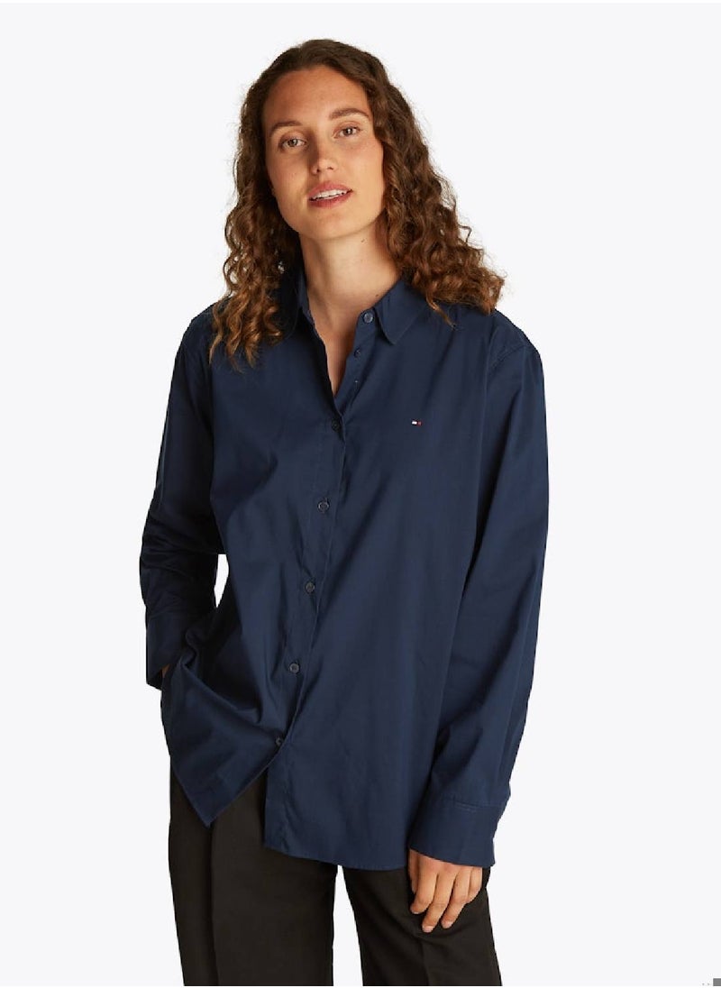 TOMMY HILFIGER Women's Regular Fit Poplin Shirt - Cotton Blend, Blue  - Image 1