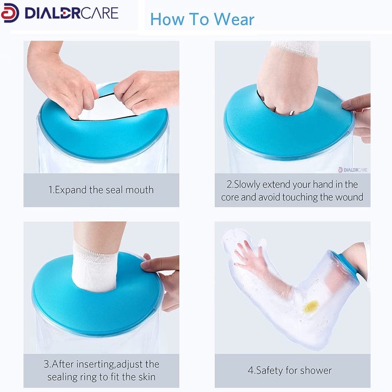 DIALDRCARE غطاء جبيرة مقاوم للماء للبالغين قابل لإعادة الاستخدام ضمادات واقية جافة للاستحمام (حامي جبيرة اليد الطويلة) - Image 3