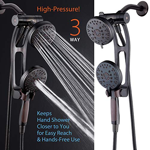 AquaSpa High Pressure 48-mode Luxury 3-way Combo with Adjustable Extension Arm – Dual Rain & Handheld Shower Head – Extra Long 6 Foot Stainless Steel Hose – All Oil Rubbed Bronze Finish – Top US Brand - Image 2