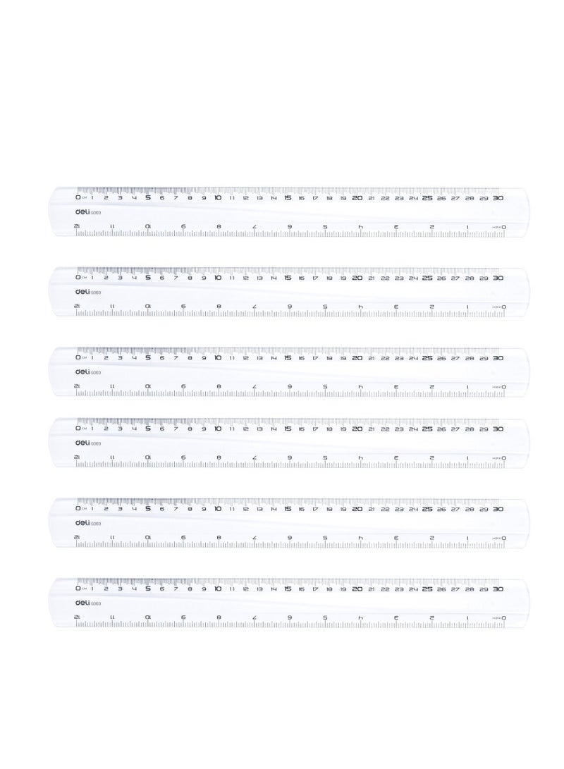 Deli مسطرة بلاستيكية 6 قطع بطول 30 سم - Image 1
