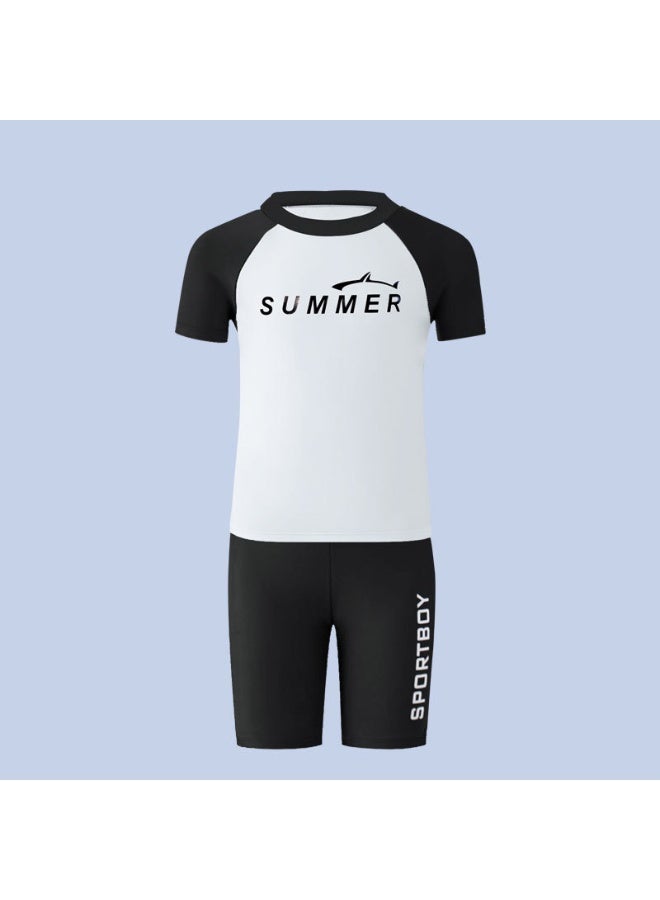 Generic Boys Swimsuit Swimming Trunks Set Toddler Kids Training Quick Dry Swimwear Children Short Sleeves Clothing Beachwear Split Bathing Suit for Summer 