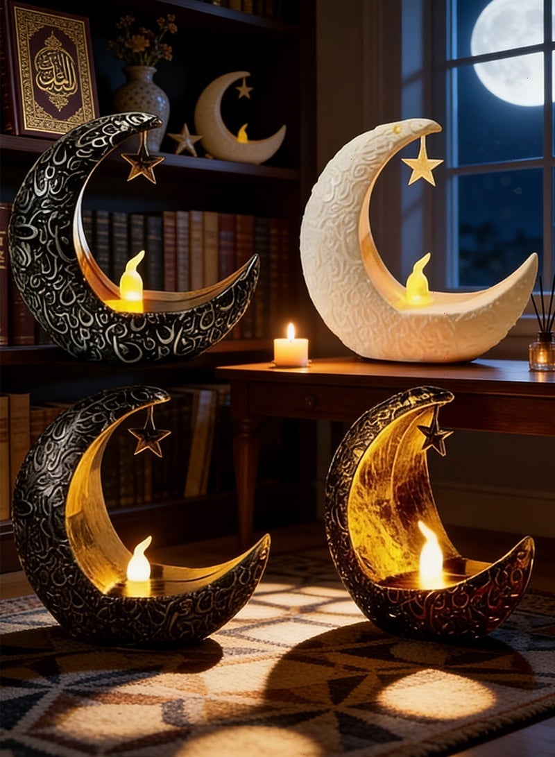 Yoawllty Ramadan LED Candle Light, Ramadan Decorations Moon Shaped LED Candle Light - 4 Pack - Multicolor - Plastic - Tabletop - Energy Efficient - Cordless - Ramadan Theme - Image 1