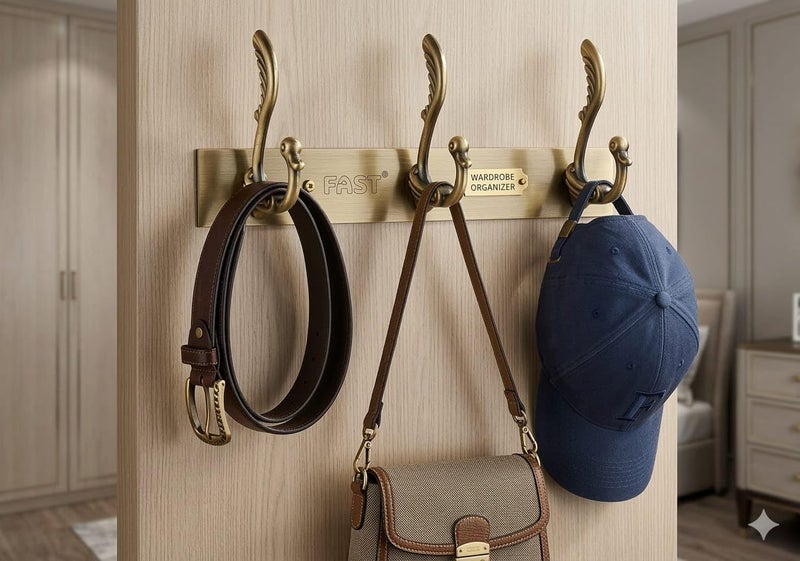 FAST CH13 Peacock Brass Antique Finish Stainless Steel Towel Hook & Cloth Hooks for Door and Wall Mounted Hanger (3 Double Hanging Hooks) - Image 3