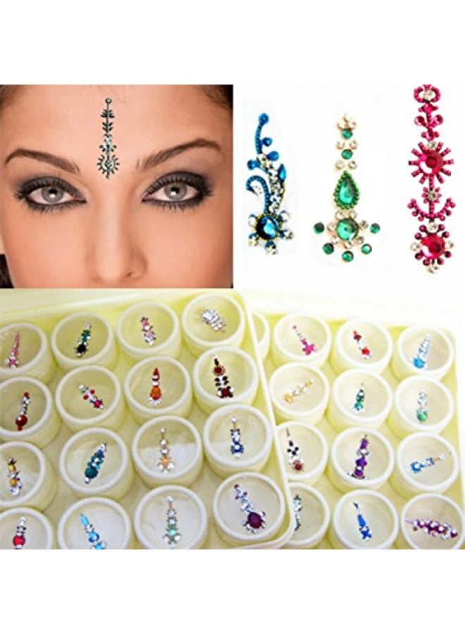 ATCUSA Bindi Box Long Multicolored Crystal Bindis Bridal face Jewels Forehead Tika (Pack of 40 Bindis) - Image 1
