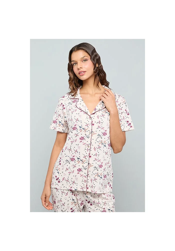 أر أند بي Printed Lapel Collar Pyjama Set