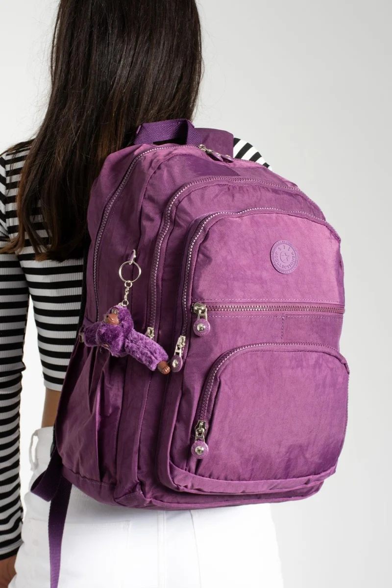 دومينو Crinkle Waterproof Large Size Purple Clinkir Backpack/laptop Travel School Bag 15.6 High School