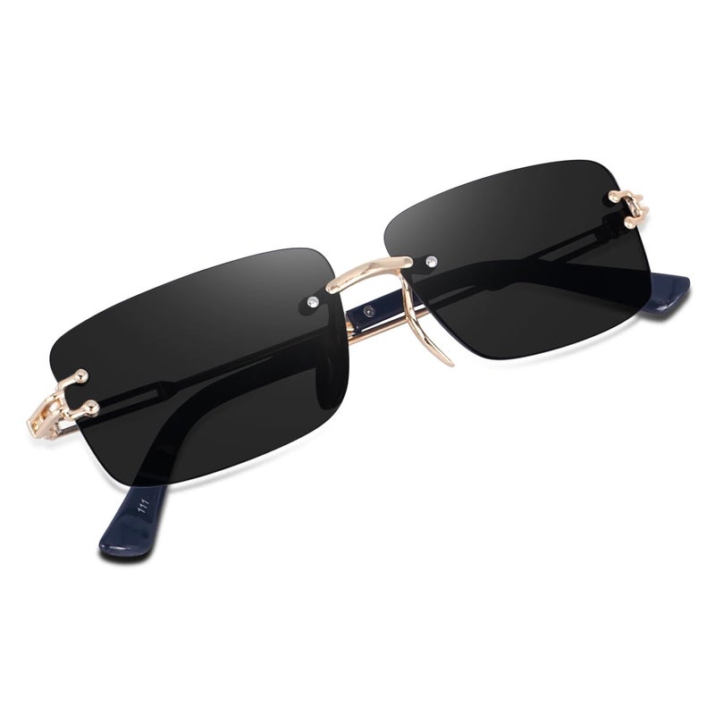 Dervin UV Protected Retro Rectangular Rimless Sunglasses for Men and Women - Image 3