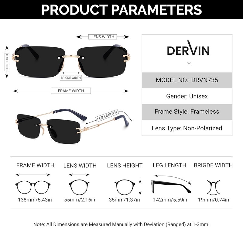 Dervin UV Protected Retro Rectangular Rimless Sunglasses for Men and Women - Image 5