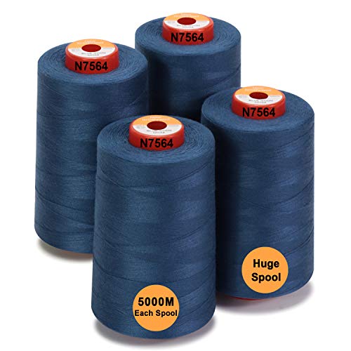 New brothread  30 Options  4 Large Cones of 5500Y 5000M Each All Purpose Spun Polyester Thread 40S2 Tex27 for Serger Overlock Quilting Piecing and Sewing  Blue Moon