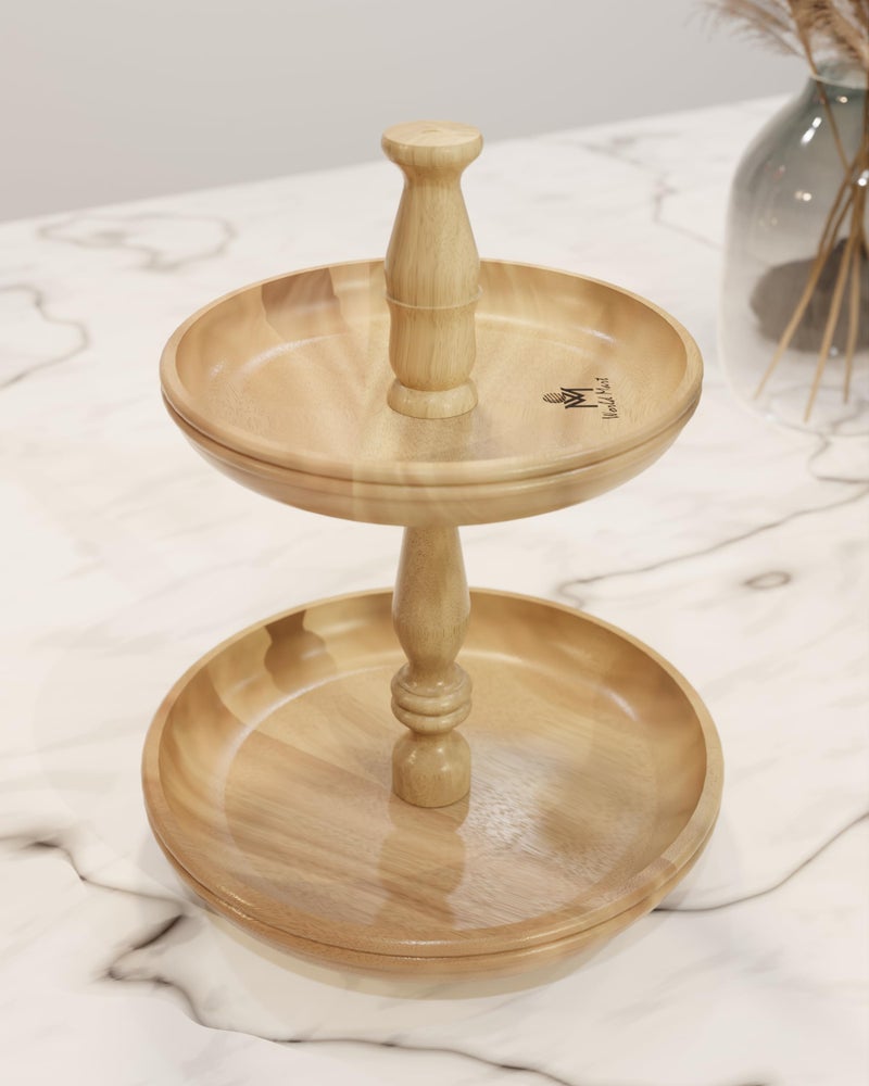 World Mart Mango Wood 2-Tier Cake Stand, Cupcake and Dessert Stand, Tea Party Pastry Serving Stand, Natural Finish, 10x10 Inches Round - Image 1