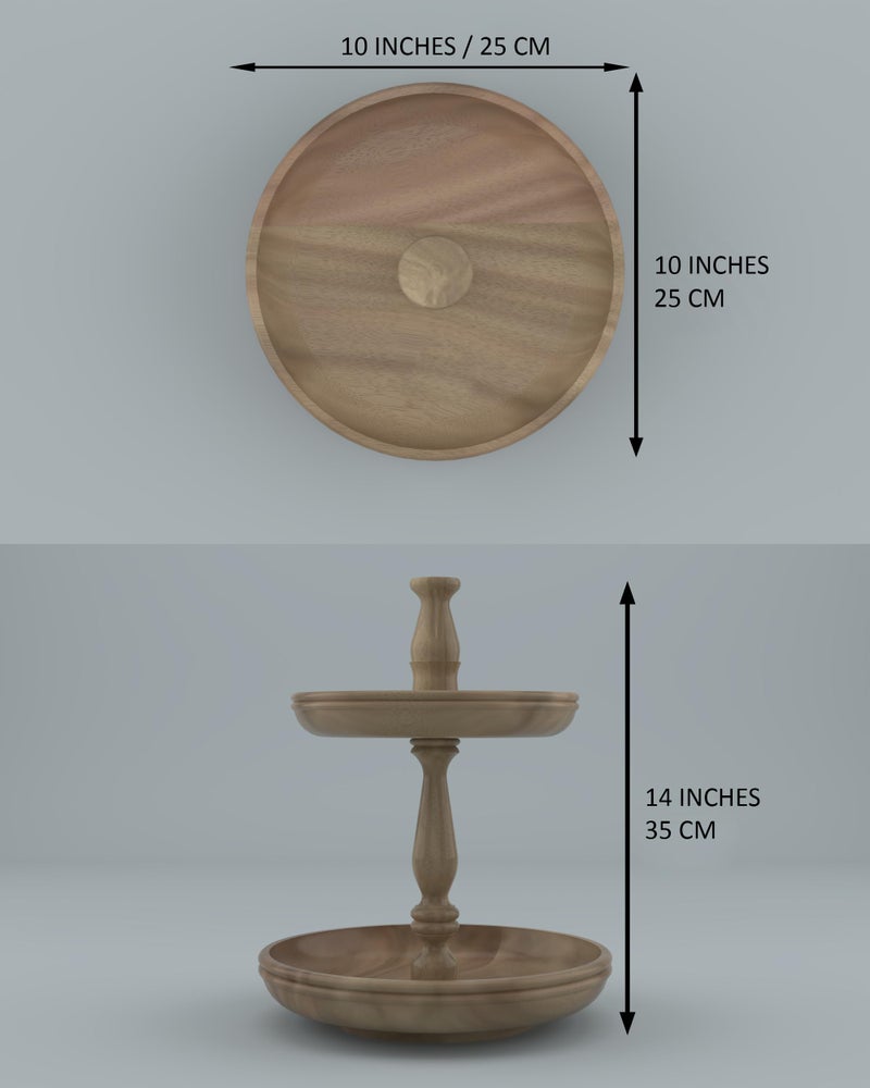 World Mart Mango Wood 2-Tier Cake Stand, Cupcake and Dessert Stand, Tea Party Pastry Serving Stand, Natural Finish, 10x10 Inches Round - Image 2