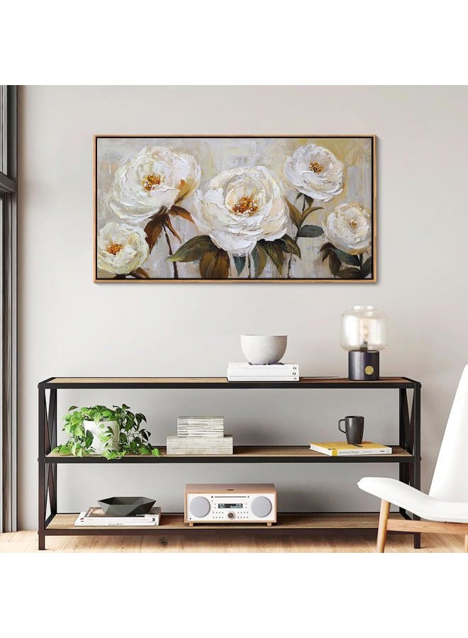 Pogusmavi Flower Canvas Wall Art Textured Floral Picture Wall Decor White Large Elegant Painting for Living Room Modern Artwork for Home Decor Pictures for Bedroom Wall Decor 20×40IN - Image 2