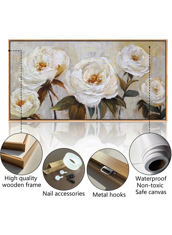 Pogusmavi Flower Canvas Wall Art Textured Floral Picture Wall Decor White Large Elegant Painting for Living Room Modern Artwork for Home Decor Pictures for Bedroom Wall Decor 20×40IN - Image 3