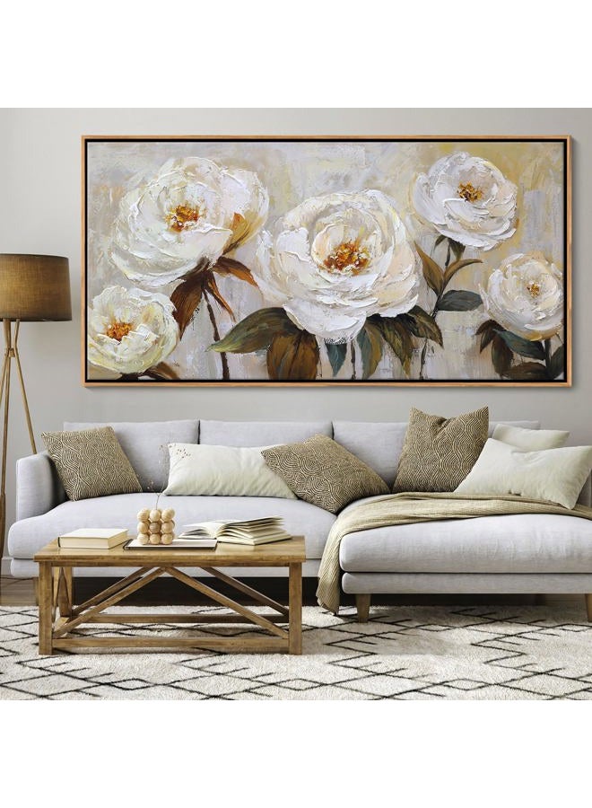 Pogusmavi Flower Canvas Wall Art Textured Floral Picture Wall Decor White Large Elegant Painting for Living Room Modern Artwork for Home Decor Pictures for Bedroom Wall Decor 20×40IN - Image 1