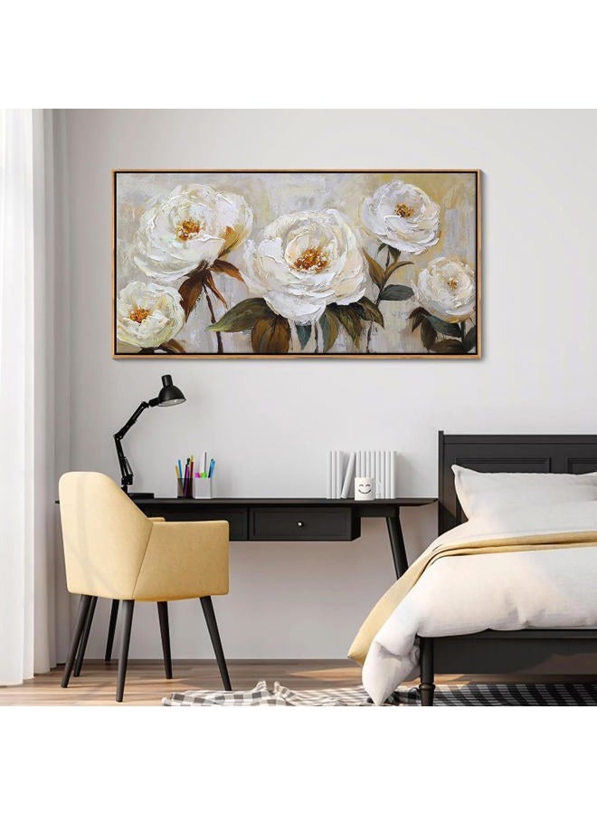 Pogusmavi Flower Canvas Wall Art Textured Floral Picture Wall Decor White Large Elegant Painting for Living Room Modern Artwork for Home Decor Pictures for Bedroom Wall Decor 20×40IN - Image 4