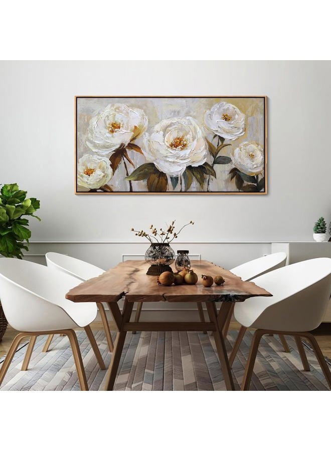 Pogusmavi Flower Canvas Wall Art Textured Floral Picture Wall Decor White Large Elegant Painting for Living Room Modern Artwork for Home Decor Pictures for Bedroom Wall Decor 20×40IN - Image 5