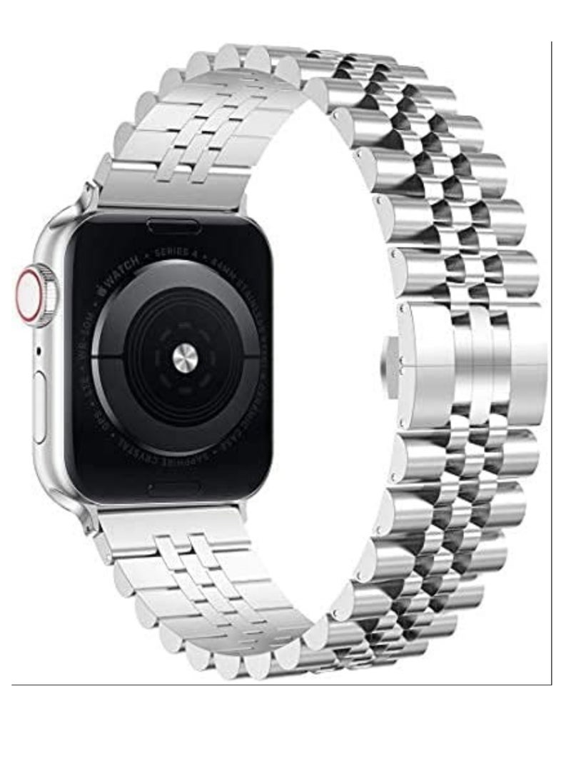 ELTRAZONE Compatible with Apple Watch Band 41mm 40mm 38mm, Stainless Steel Heavy Band with Butterfly Folding Clasp Link Bracelet for iWatch Series8/7/6 /SE Series 5/4/3/Men Women,Silver - Image 1