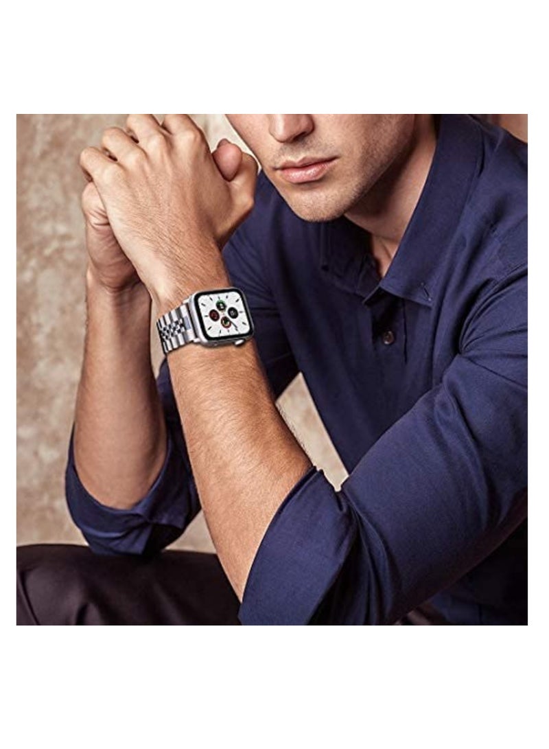 ELTRAZONE Compatible with Apple Watch Band 41mm 40mm 38mm, Stainless Steel Heavy Band with Butterfly Folding Clasp Link Bracelet for iWatch Series8/7/6 /SE Series 5/4/3/Men Women,Silver - Image 5