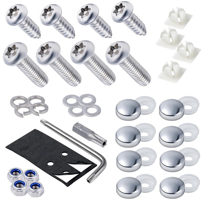 Hoewina Anti Theft License Plate Screws Kit, 8 Sets Stainless License Plate Screws, Anti-Rattle & Rust-Proof Bolts for Securing License Plates Frames or Covers on Cars, Trucks, SUVs (Silver) - Image 1
