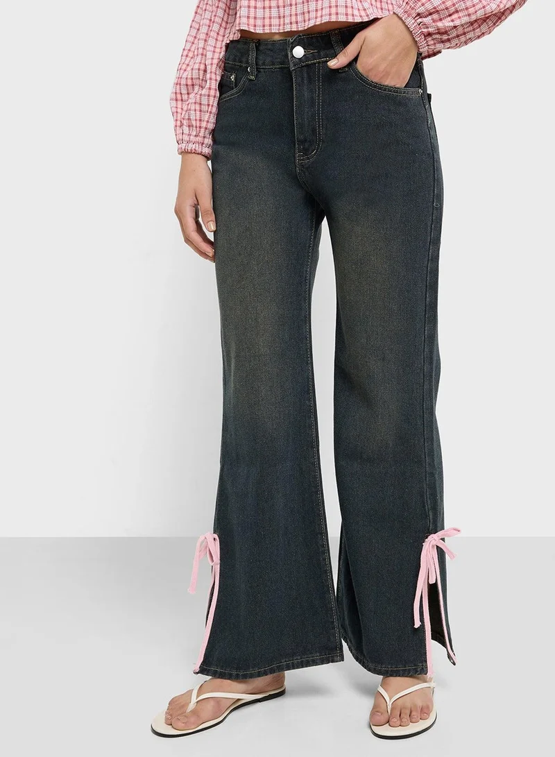 Mid Rise Jeans With Slit
