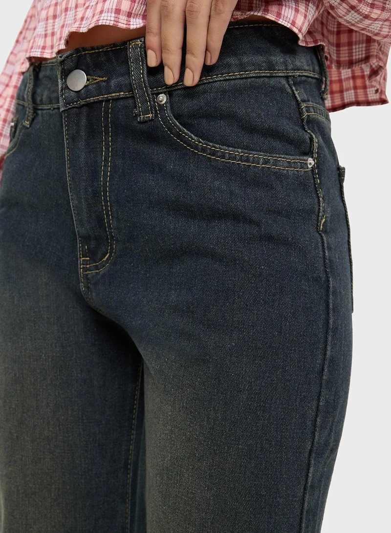 Ginger Grey Mid Rise Jeans With Slit for Women | Best Price UAE