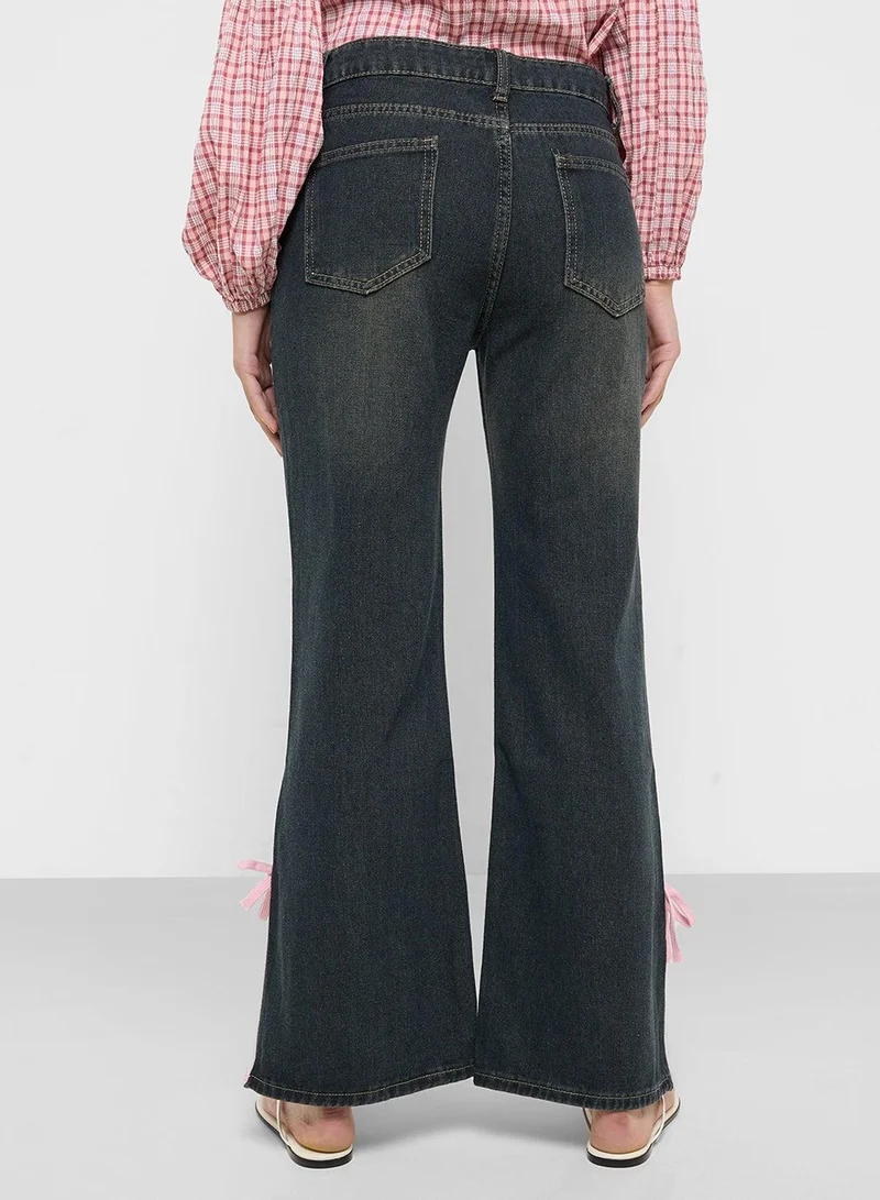Ginger Grey Mid Rise Jeans With Slit for Women | Best Price UAE
