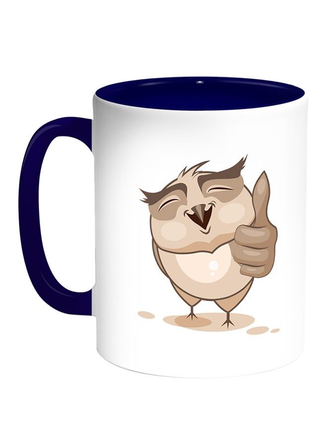 RKN Owl Printed Coffee Mug White/Blue 11ounce - Image 1
