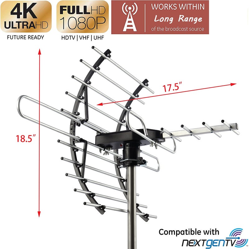 PIBIDI Digital HD TV Antenna, Amplified Attic/Outdoor Antenna, 360 Degree Rotation Wireless Remote, 4K 1080P VHF UHF, Mounting Pole Included, 200 Miles Range - Image 4