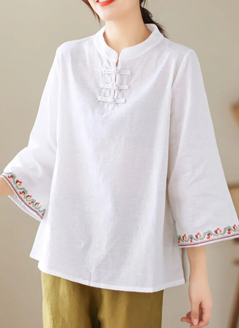 YUNIQEE White High Neck Three-Quarter Sleeves Solid Top