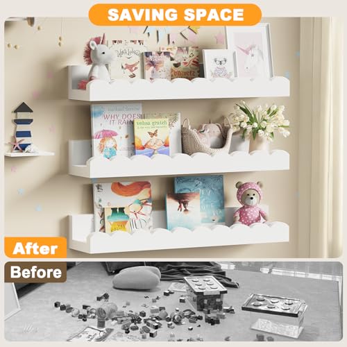 Yirilan 3-Pack Scalloped Shelves, Nursery Shelves for Wall, Floating Nursery Book Shelves for Kids, White - Image 5