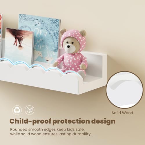 Yirilan 3-Pack Scalloped Shelves, Nursery Shelves for Wall, Floating Nursery Book Shelves for Kids, White - Image 3
