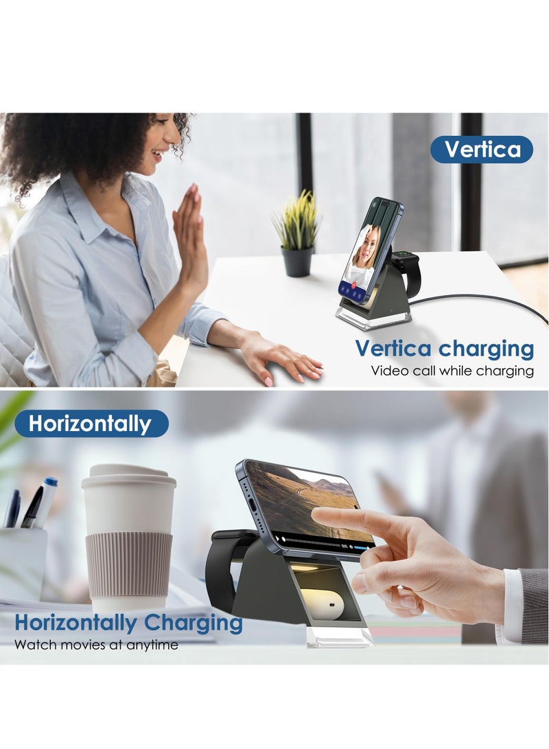 KASTWAVE Wireless Charger, 3 in 1 Charging Station with Night Lamp & Adapter, Wireless Charger For iPhone 15/14/13/12, for Wireless Charger Stand Apple Watch 9/8/7/6/5/4/3/2/SE, AirPods Pro/3/2, Samsung Buds - Image 4