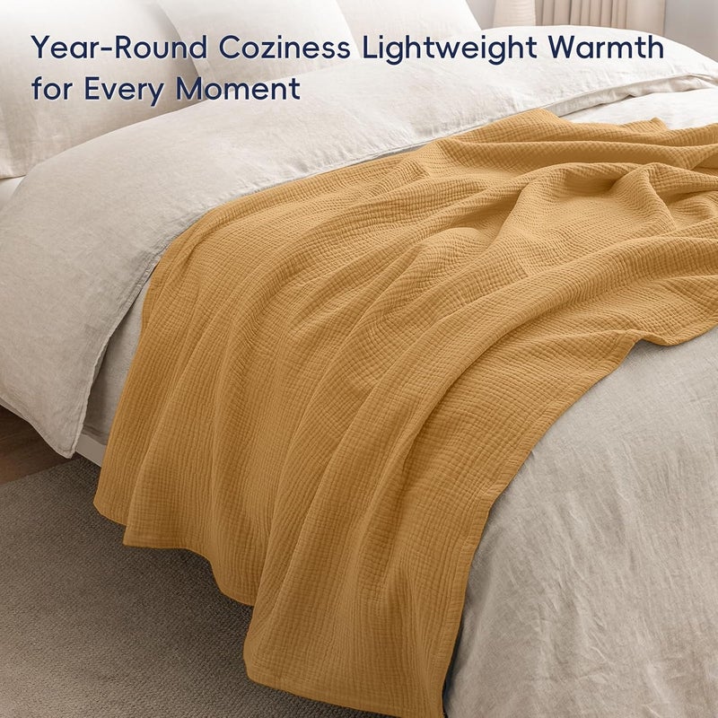 PHF 100% Cotton Muslin Throw Blanket 50" x 60", 4-Layer Lightweight Gauze Throw, Breathable Cloud-Soft Minimalist Blanket for Bed, Couch, Camping & Baby, Honey Yellow, Ideal Gift - Image 5