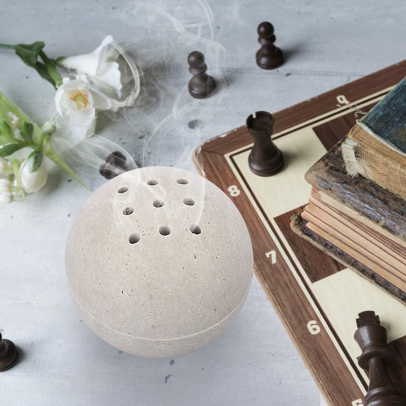 ELLDOO Natural Travertine Incense Holder, Home Decor Handmade Ball Shape Incense Cone Burner for Yoga Meditation SPA Reading, Gray - Image 3