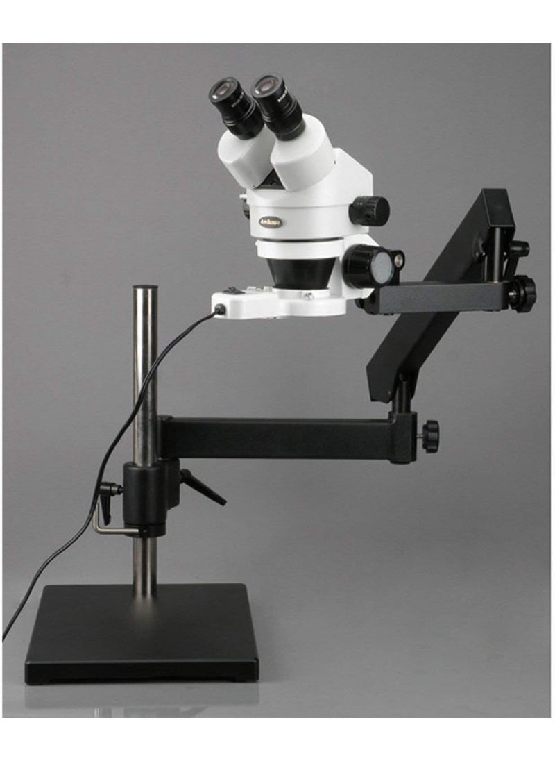 AmScope AmScope SM7BFRL Professional Binocular Stereo Zoom Microscope WH10x Eyepieces 7X45X Magnification 07X45X Zoom Objective 8W Fluorescent Ring Light ArticulatingArm Boom Stand 110V120V  - Image 3