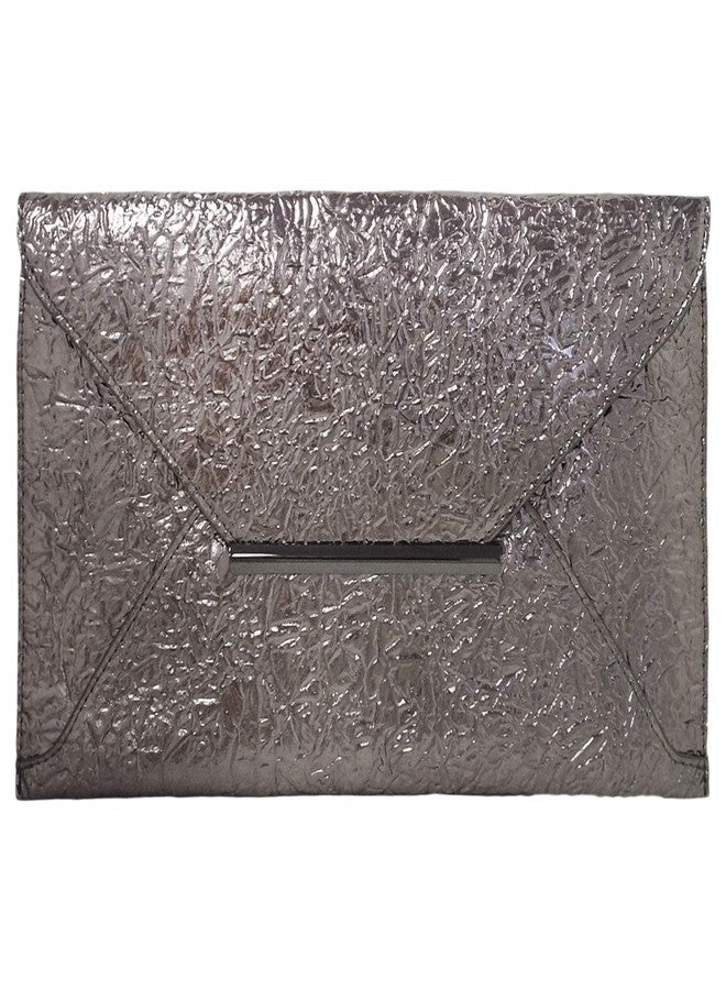 JNB Crushed Metallic Envelope Clutch for Women with Zippered Pocket 21" Crossbody Chain 12 x 0.5 x 8 Inches Pewter Evening Party Bag - Image 1